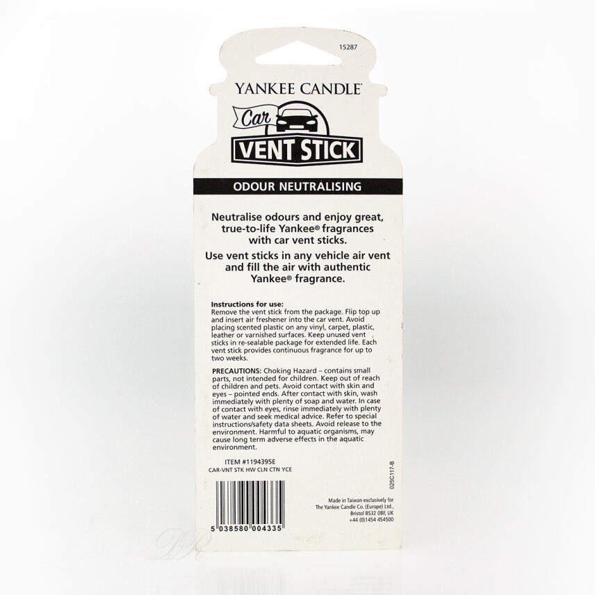 Yankee Candle Clean Cotton Car Vent Stick 4 St&uuml;ck