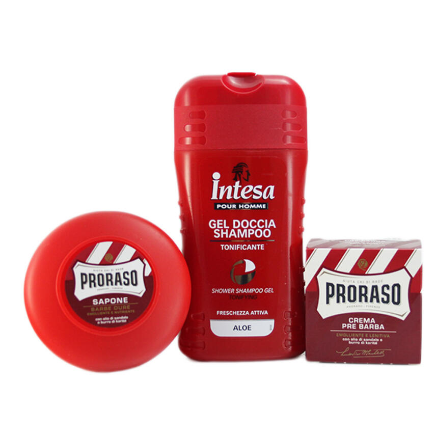 PRORASO Red Pflege Set - Pre Shave + Rasierseife + Dusche
