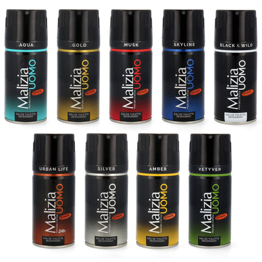 Malizia Uomo Deodorant Set mit allen Sorten 9 x 150 ml