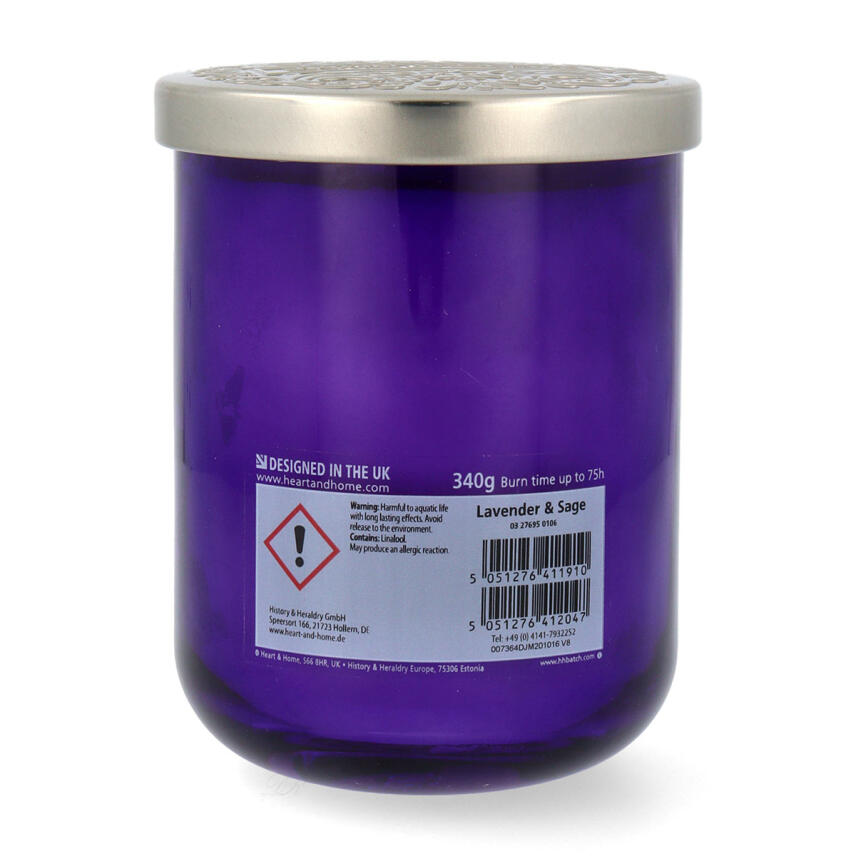 Heart &amp; Home Duftkerze Lavender &amp; Sage Gro&szlig;es Glas 340 g