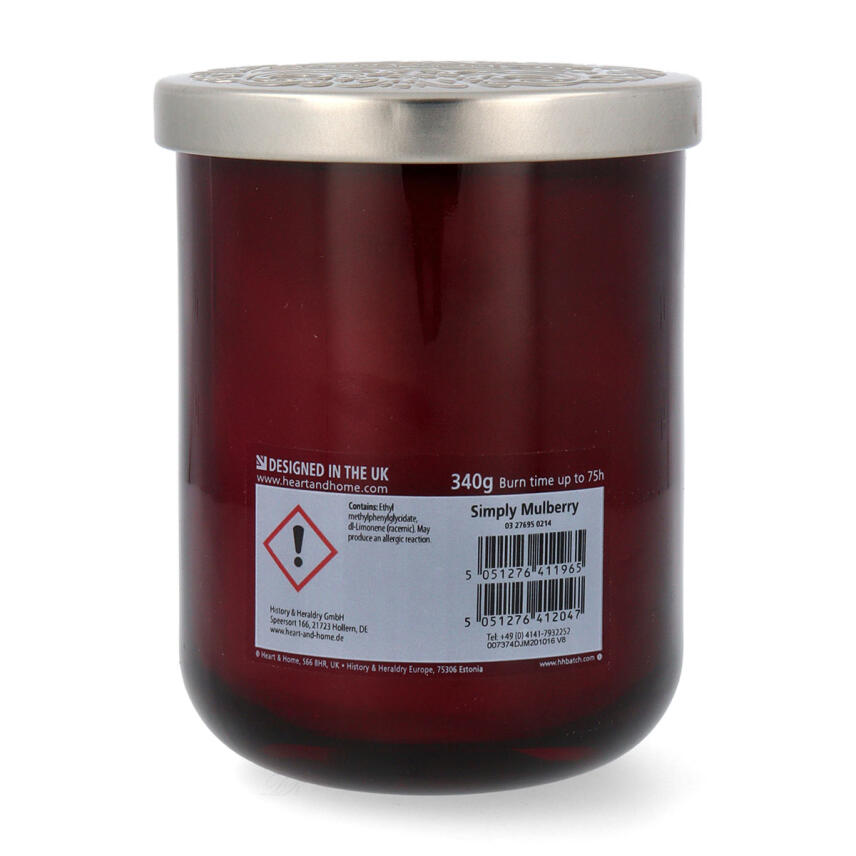 Heart &amp; Home Duftkerze Simply Mulberry Gro&szlig;es Glas 340 g