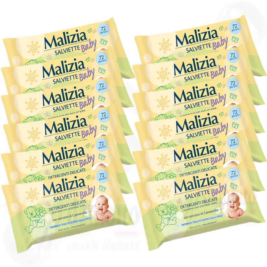 MALIZIA Baby Feuchtt&uuml;cher mit Kamilleextrakt ohne Alkohol 12x 72 Stk.