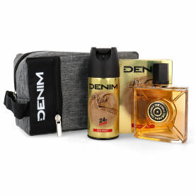DENIM GOLD Geschenkset mit After Shave 100 ml, Deo Spray 150 ml & Bag