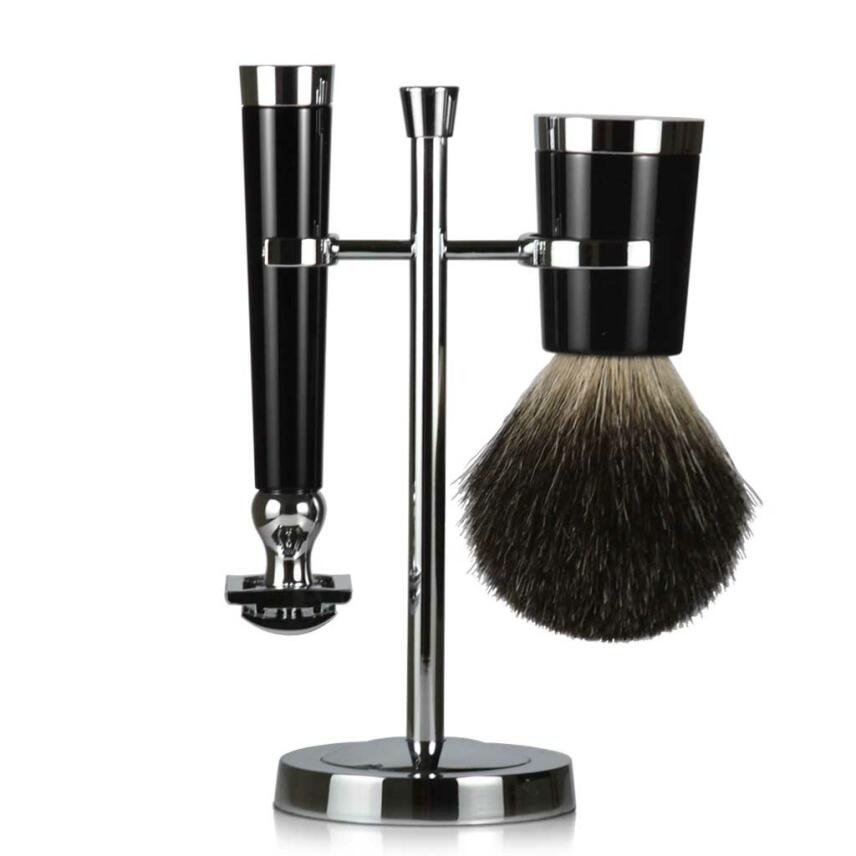 Solomons Beard Shiny Set Safety Razor + Shaving Brush + Stand 