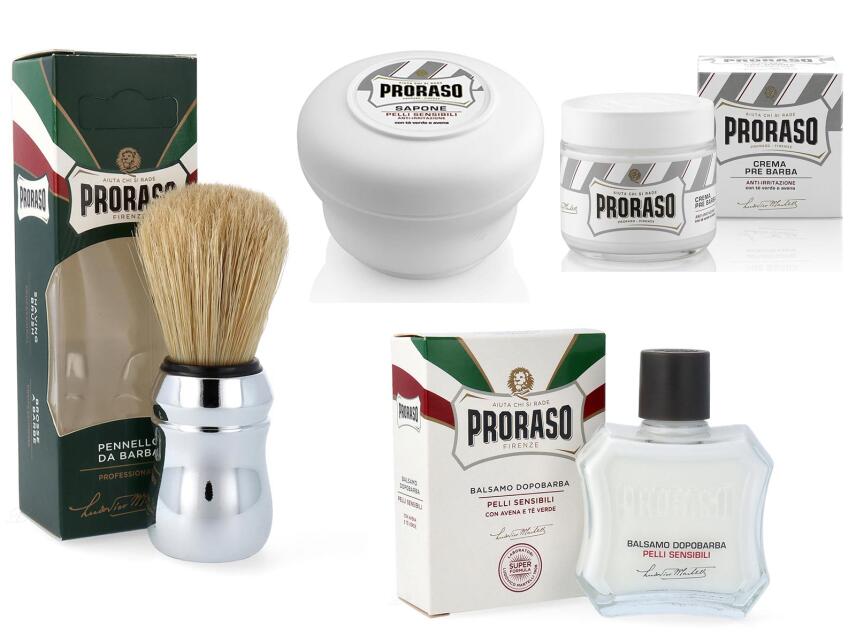 PRORASO weiss Set mit 4 Rasur Artikel