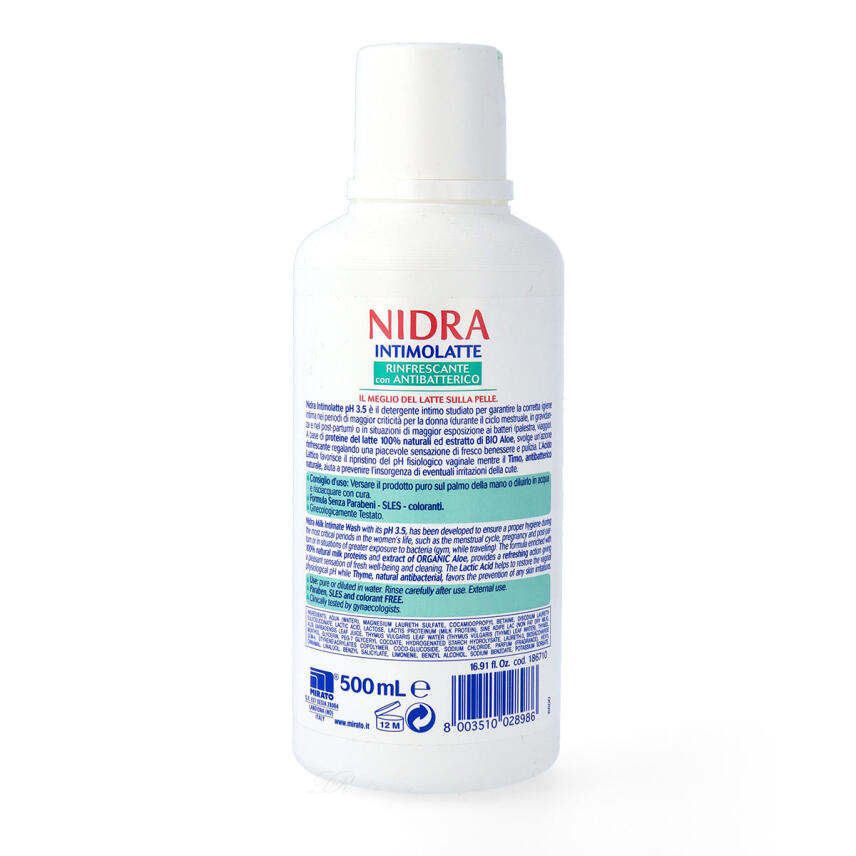 Nidra Erfrischende Intimseife pH3,5 Milchproteine &amp; Aloe Vera 500 ml