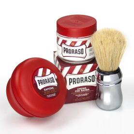 PRORASO Set red Pre Shave + Shaving Soap + Brush