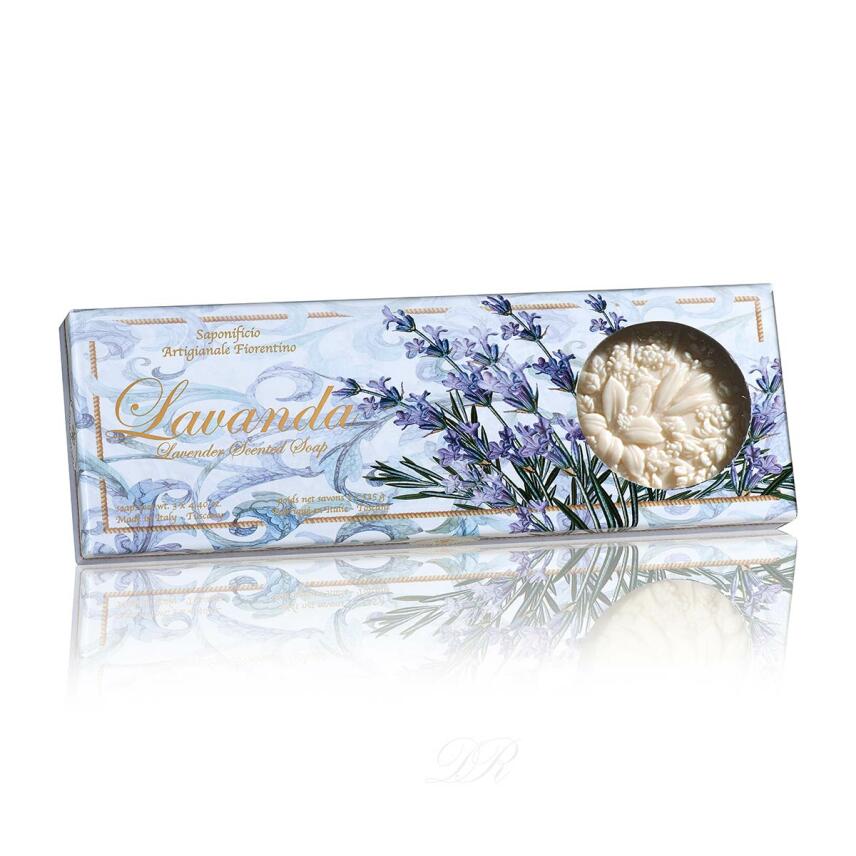 Saponificio Artigianale Fiorentino Lavendel Rund Seifen in der Box 3x 125 g