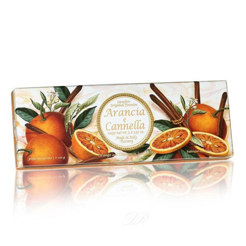 Saponificio Artigianale Fiorentino Orange und Zimt Seifen in der Box 3x 100 g