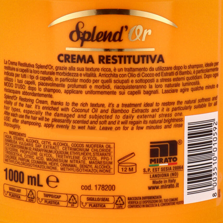 SplendOr Crema Ristrutturante Haarmaske mit Kokos&ouml;l &amp; Bambus 1000 ml