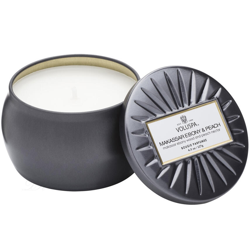 Voluspa Vermeil Collection Petit Decorative Tin Makassar Ebony &amp; Peach Duftkerze 127 g