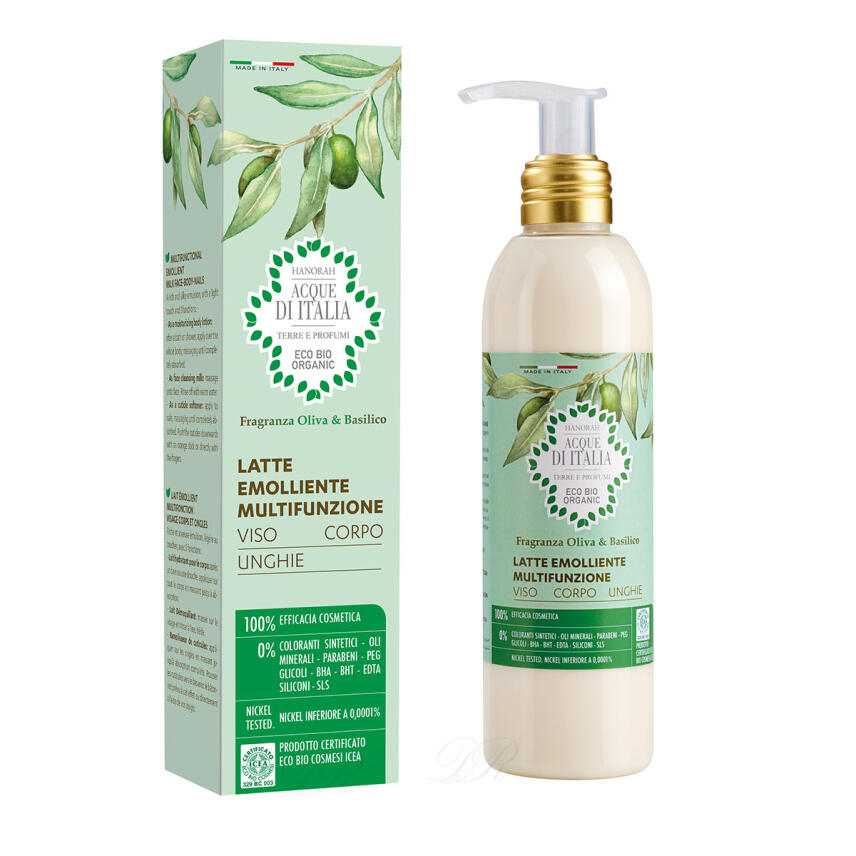 Acque di Italia Eco Bio Pflegemilch Gesicht, K&ouml;rper &amp; N&auml;gel Olive &amp; Basilikum 200ml