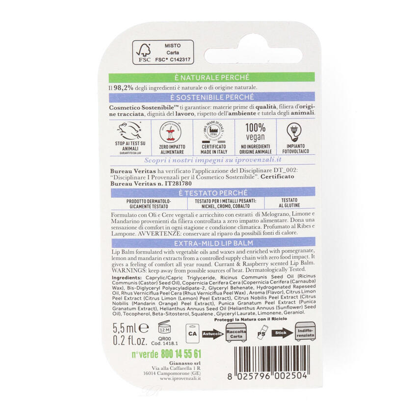 I Provenzali Lippenbalsam Johannisbeere &amp; Himbeere 5,7 ml