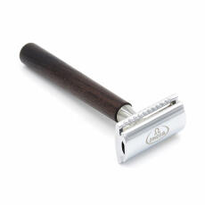 Omega D5712 double edge safety razor with brown wooden...