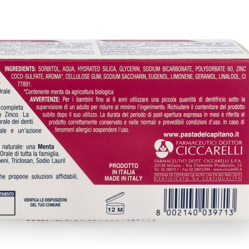 Pasta del Capitano Baking Soda Zahnpasta mit Bio Minze 75 ml