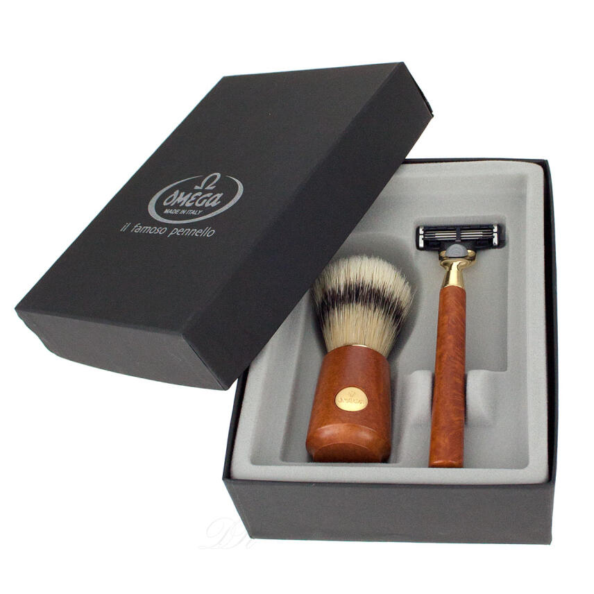 Omega Rasierset Wurzelholz M1144.2 Rasierpinsel Borste + Hobel