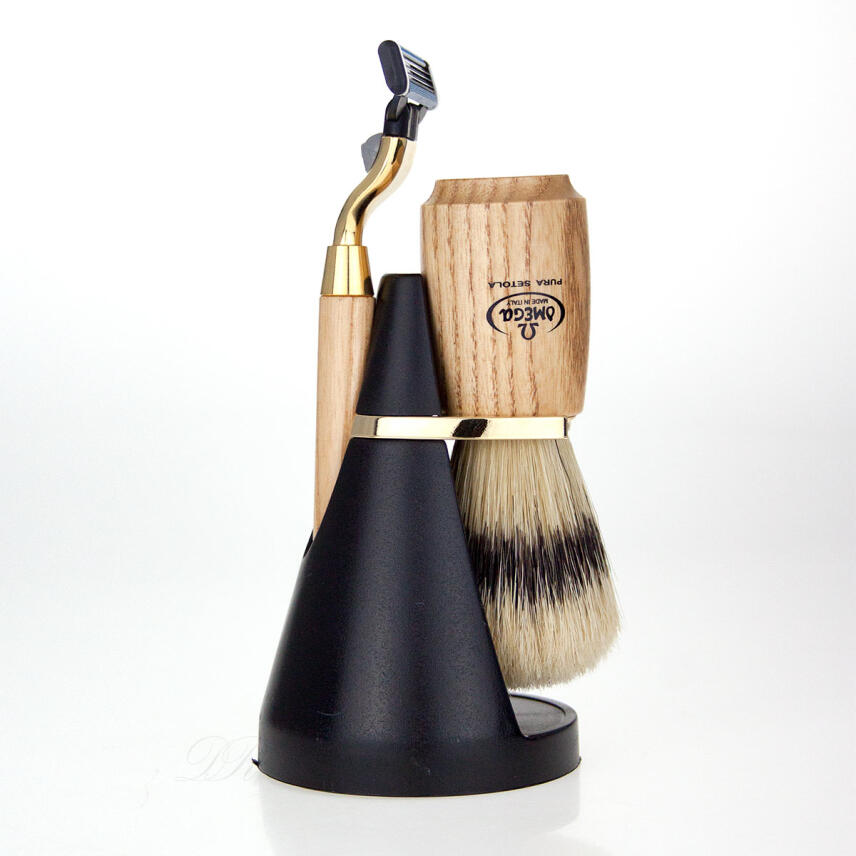Omega Rasierset mit Rasierpinsel St&auml;nder und 3 Klingen Rasierer Gillette&reg; Mach3&reg;