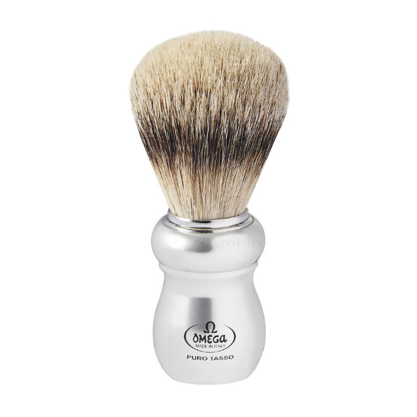 Omega 6652 Rasierpinsel Zupfhaar Dachshaar Pure Badger mit Aluminium Griff