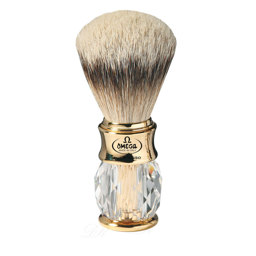 Omega Rasierpinsel Dachshaar silberspitz 6204 Swarowski Griff