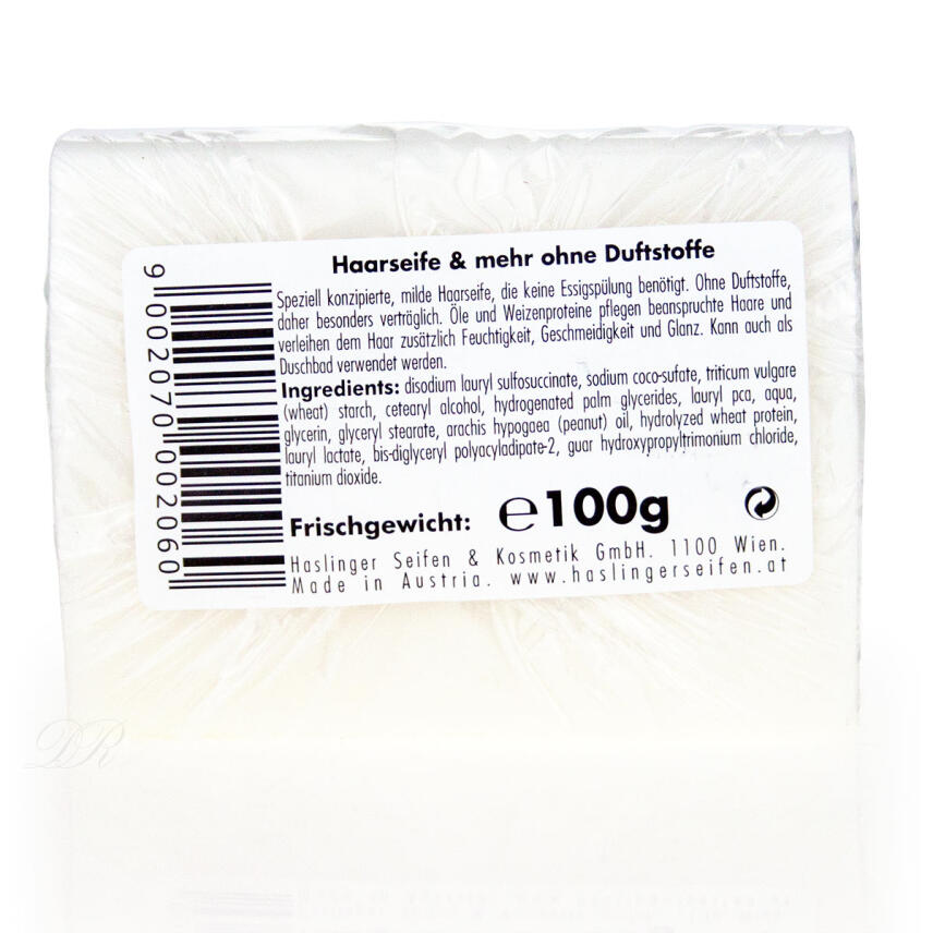 Haslinger Feste Haar- &amp; Duschseife ohne Duftstoffe 100 g