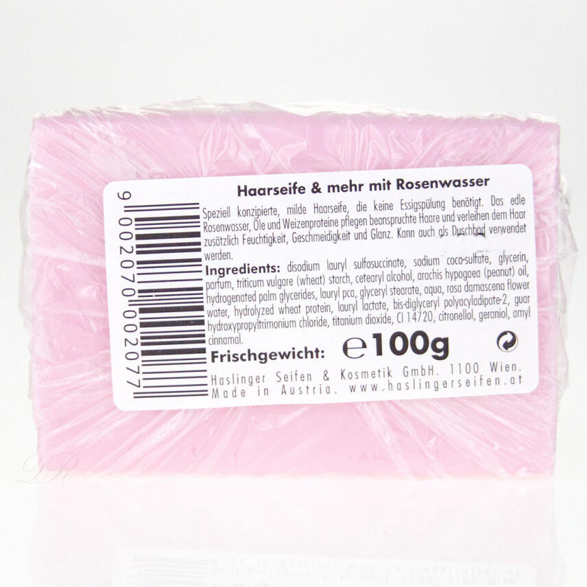 Haslinger Feste Haar- &amp; Duschseife mit Rosenwasser 100 g