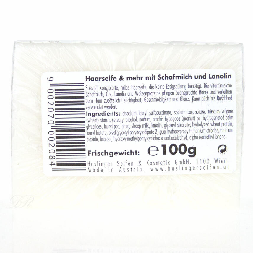 Haslinger Feste Haar- &amp; Duschseife mit Schafmilch und Lanolin 100 g