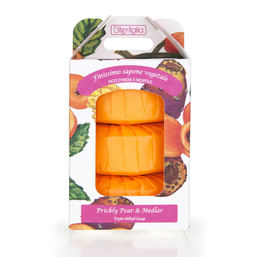 Iteritalia Mercatino Geschenkset in Pliss&egrave; Papier Kaktusfeige &amp; Mispel Seife 3 x 100 g