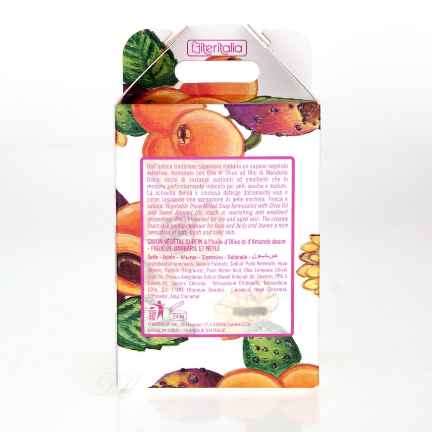 Iteritalia Mercatino Geschenkset in Pliss&egrave; Papier Kaktusfeige &amp; Mispel Seife 3 x 100 g