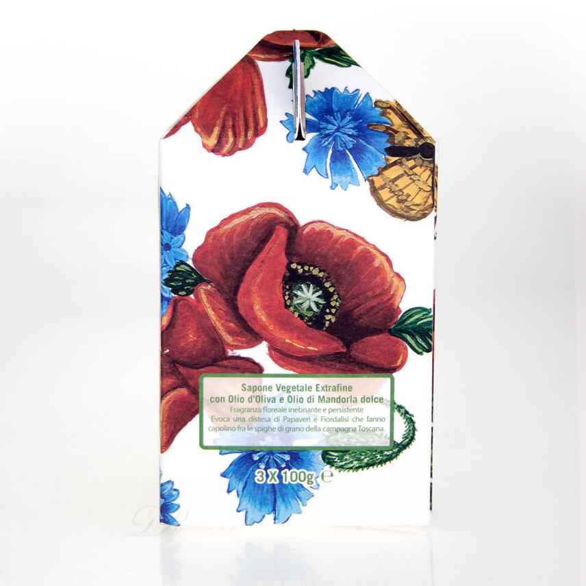 Iteritalia Sentieri Geschenkset in Pliss&egrave; Papier Papavero &amp; Fiordaliso Seife 3 x 100 g