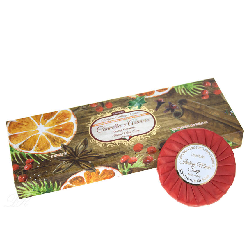 Iteritalia Box Geschenkset in Pliss&egrave; Papier Canella e Arancio Seife 3 x 100 g