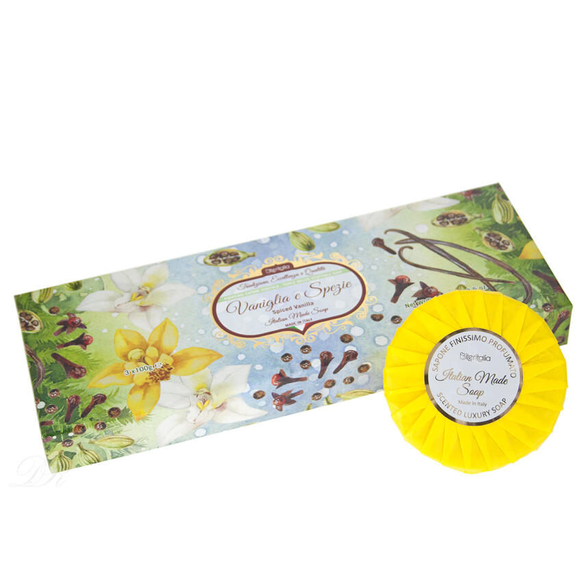 Iteritalia Box Geschenkset in Pliss&egrave; Papier Vaniglia e Spezie Seife 3 x 100 g