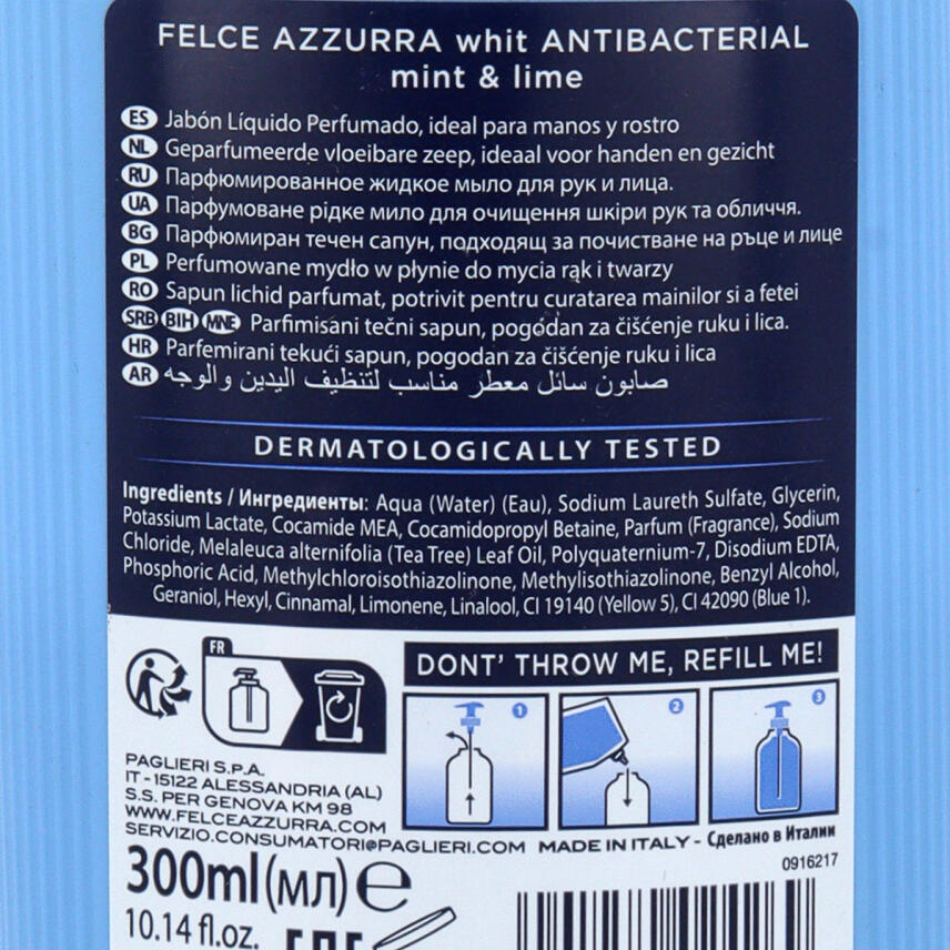 Paglieri Felce Azzurra Antibatterico Minze &amp; Limette Fl&uuml;ssigseife 300 ml Spender
