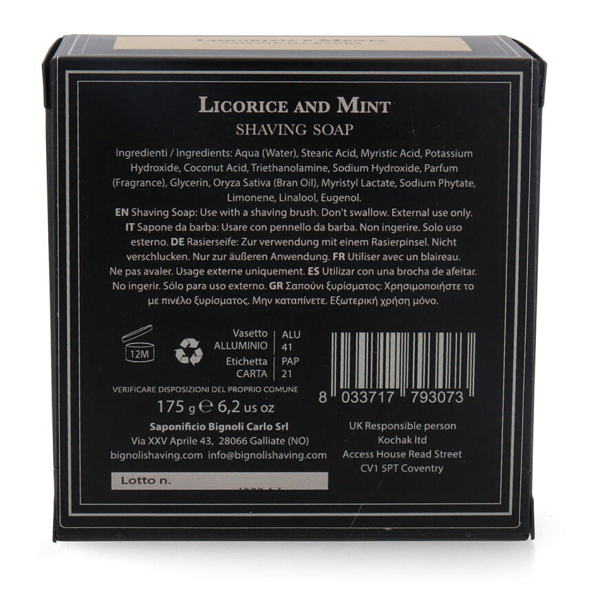 Saponificio Bignoli Liquirizia e Menta Rasierseife 175 g