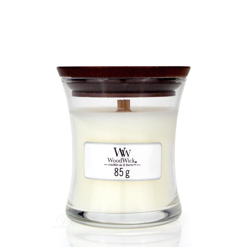 WoodWick White Teak Kleines Glas Duftkerze 85 g