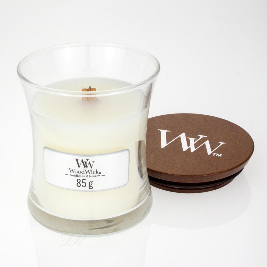 WoodWick White Teak Kleines Glas Duftkerze 85 g