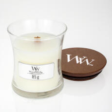 WoodWick White Teak Kleines Glas Duftkerze 85 g