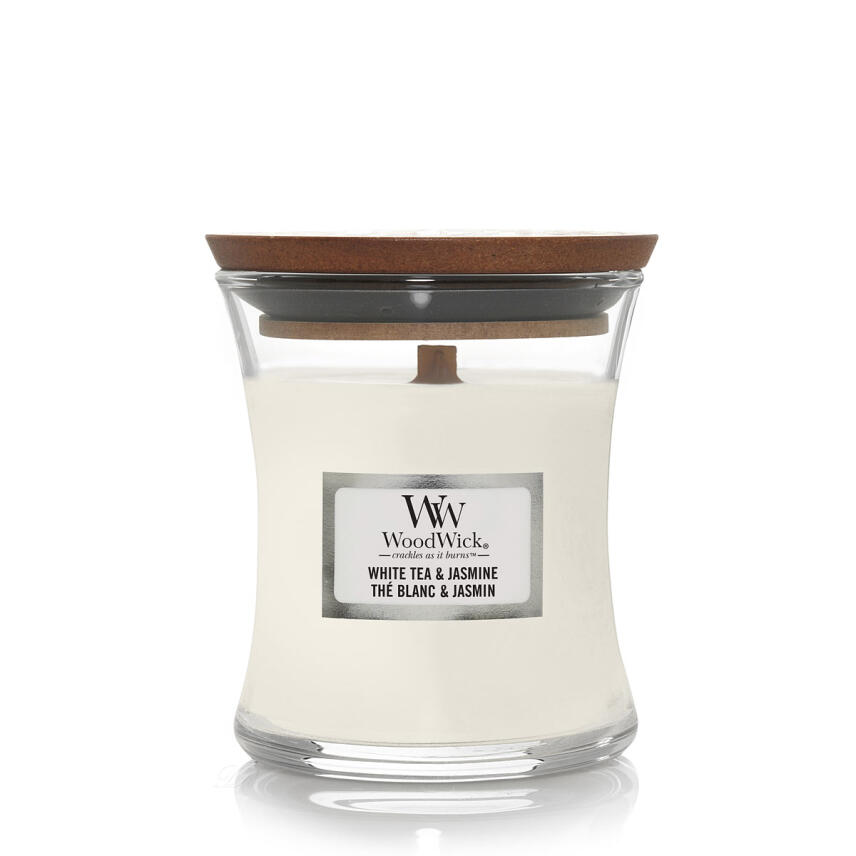 WoodWick White Tea &amp; Jasmine Kleines Glas Duftkerze 85 g