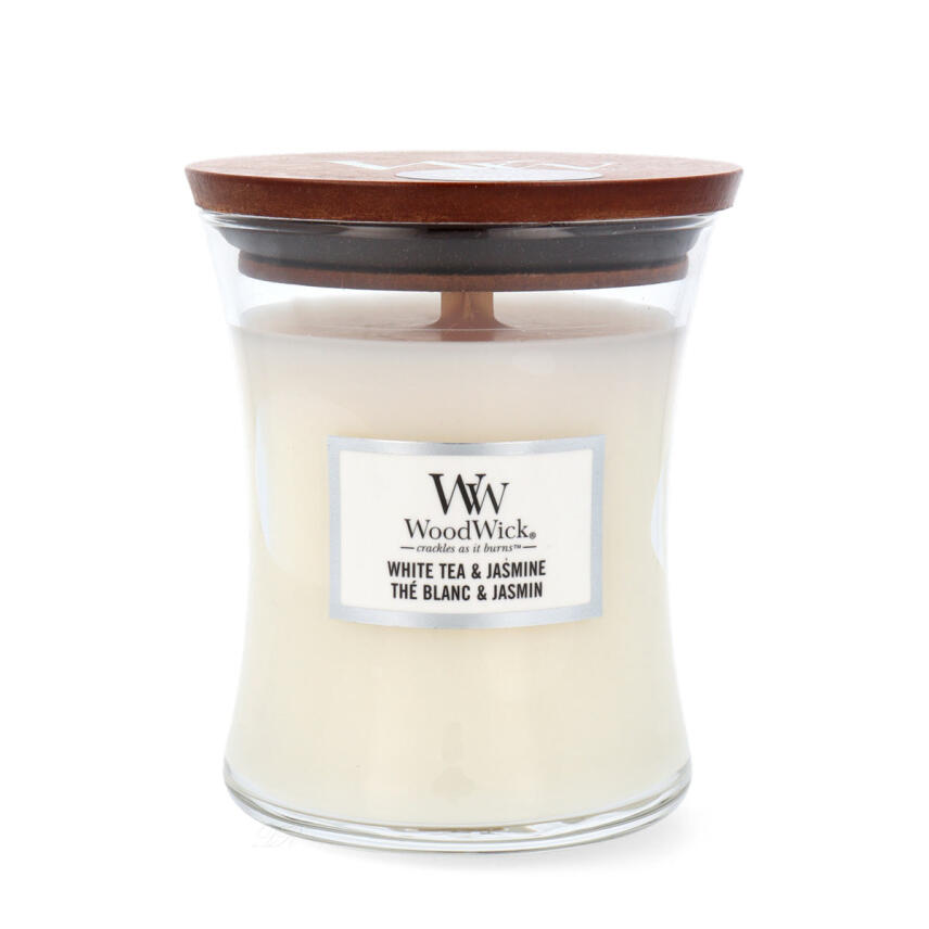 WoodWick White Tea &amp; Jasmine Mittleres Glas Duftkerze 275 g