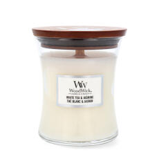 WoodWick White Tea &amp; Jasmine Mittleres Glas Duftkerze...