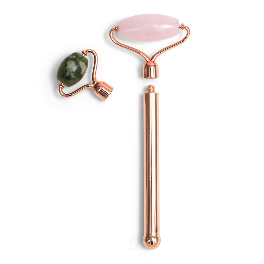 Zo&euml; Ayla Gesichts Roll-on Facial Roller Big Rose Quartz &amp; Small Jade