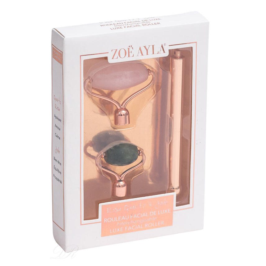 Zo&euml; Ayla Gesichts Roll-on Facial Roller Big Rose Quartz &amp; Small Jade