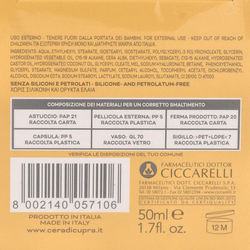 Cera di Cupra Gesichtscreme mit Hyalurons&auml;ure f&uuml;r trockene Haut 50 ml