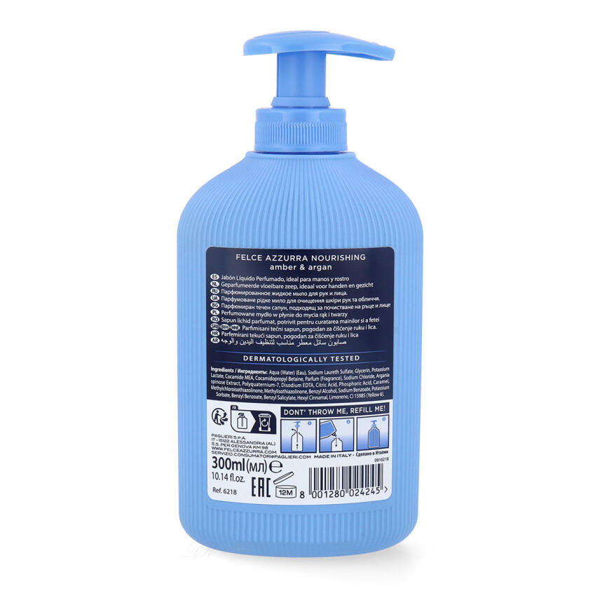 Paglieri Felce Azzurra Nutriente Ambra e Argan Fl&uuml;ssigseife 300 ml + 750 ml Refill