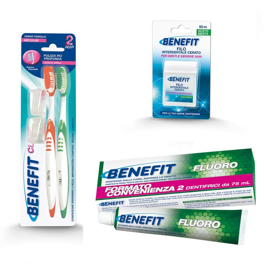 MALIZIA Benefit Set mit Zahnb&uuml;rste 2x + Zahnseide + Fluor - Zahnpasta 2x75ml