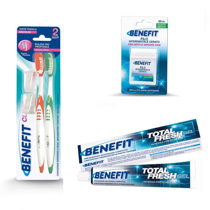 MALIZIA Benefit Set mit Zahnb&uuml;rste 2x + Zahnseide + Total Zahnpasta 75ml