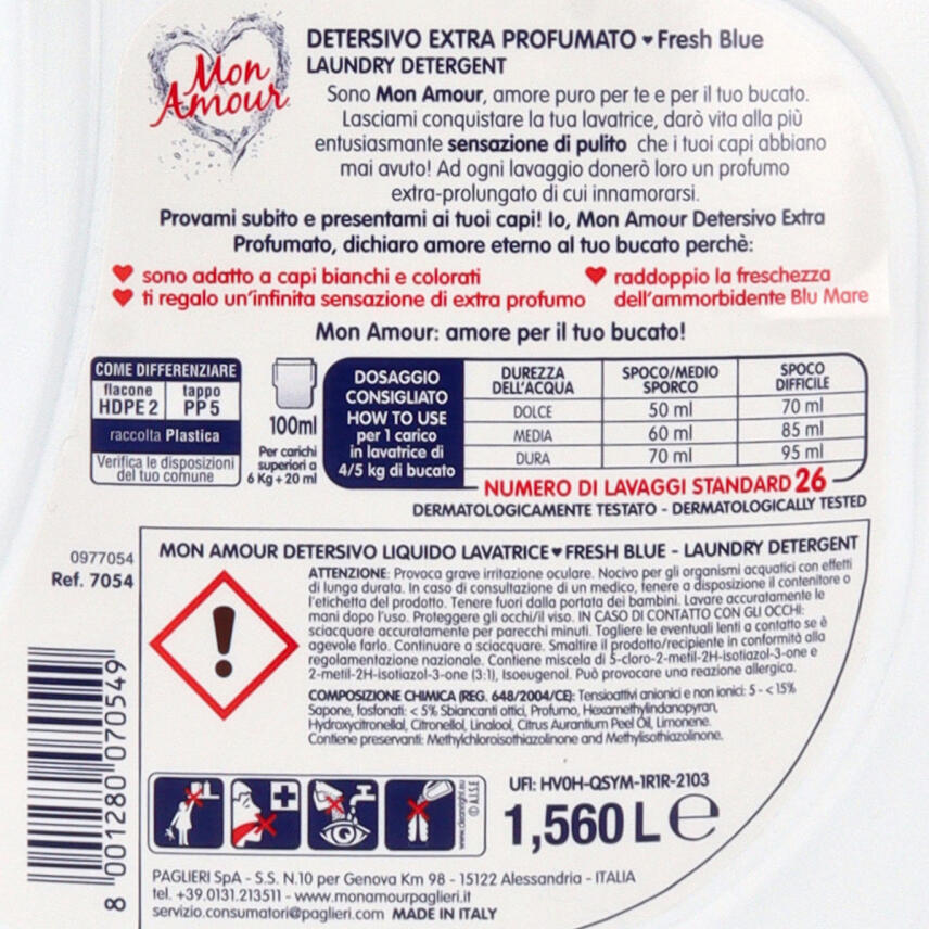 Paglieri Mon Amour Waschmittel Fresh Blue 1,56 L