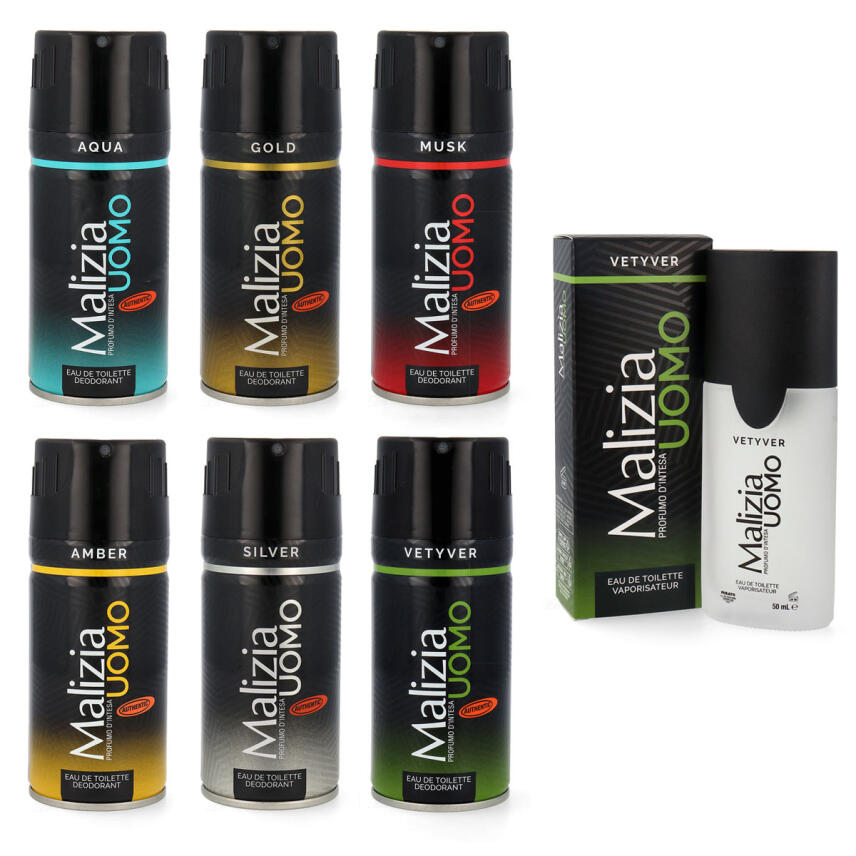 Malizia Uomo Dream Set 6 x Deodorant 150 ml &amp; Vetyver Eau de Toilette 50 ml