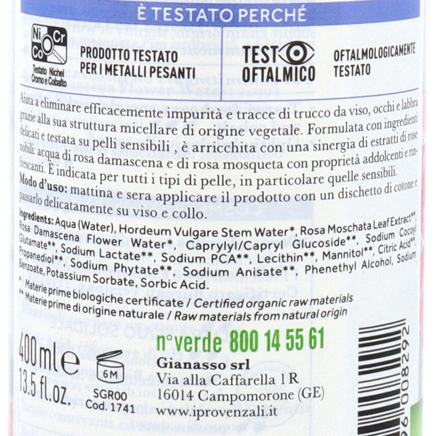 I Provenzali Bio Mizellenwasser Rosa Mosqueta Wildrose 400 ml