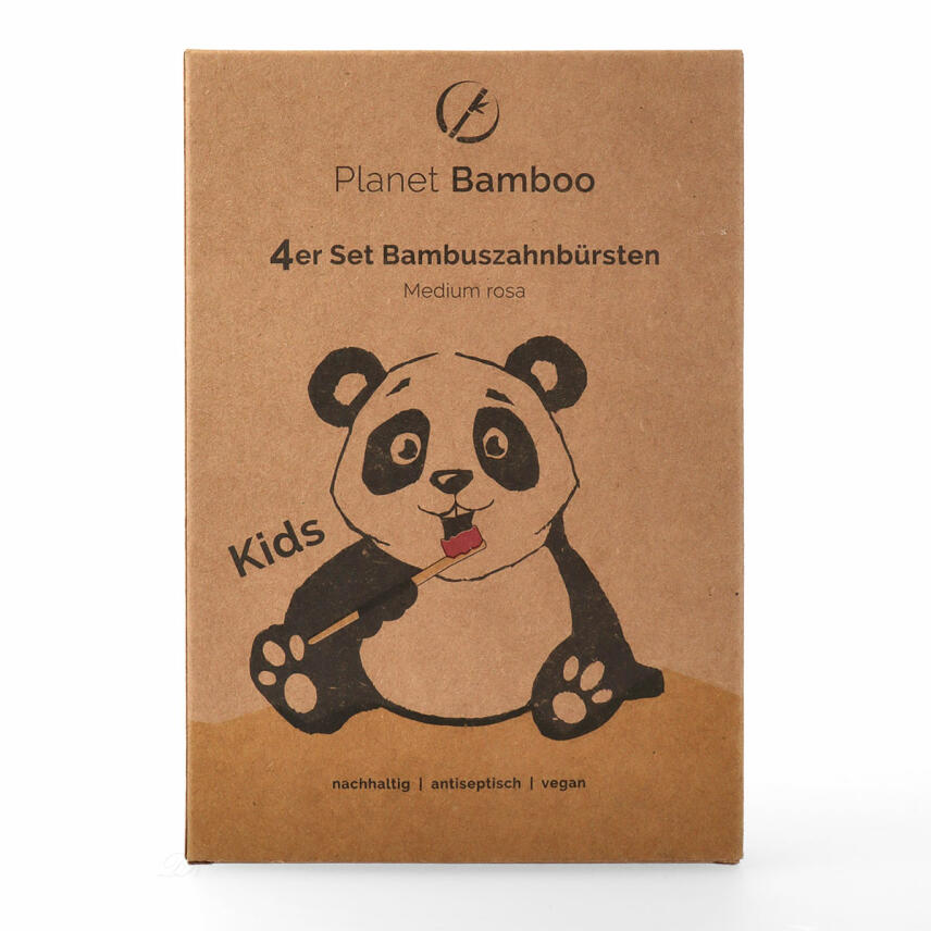 Planet Bamboo Zahnb&uuml;rste Kids 4er Set aus Bambus mittelweich rosa