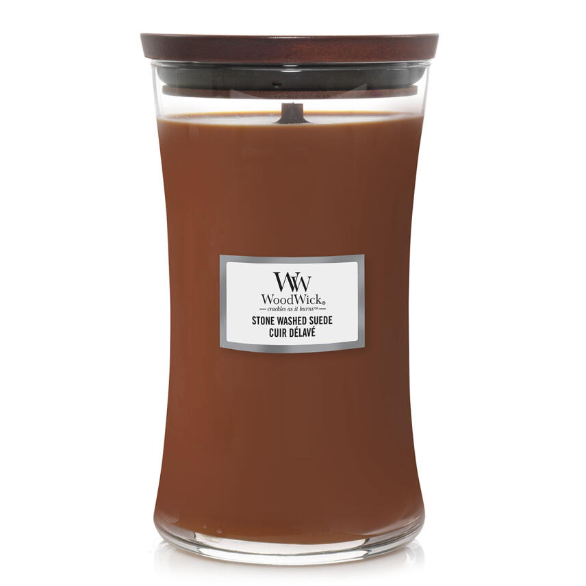WoodWick Stone Washed Suede Gro&szlig;es Glas Duftkerze 610 g